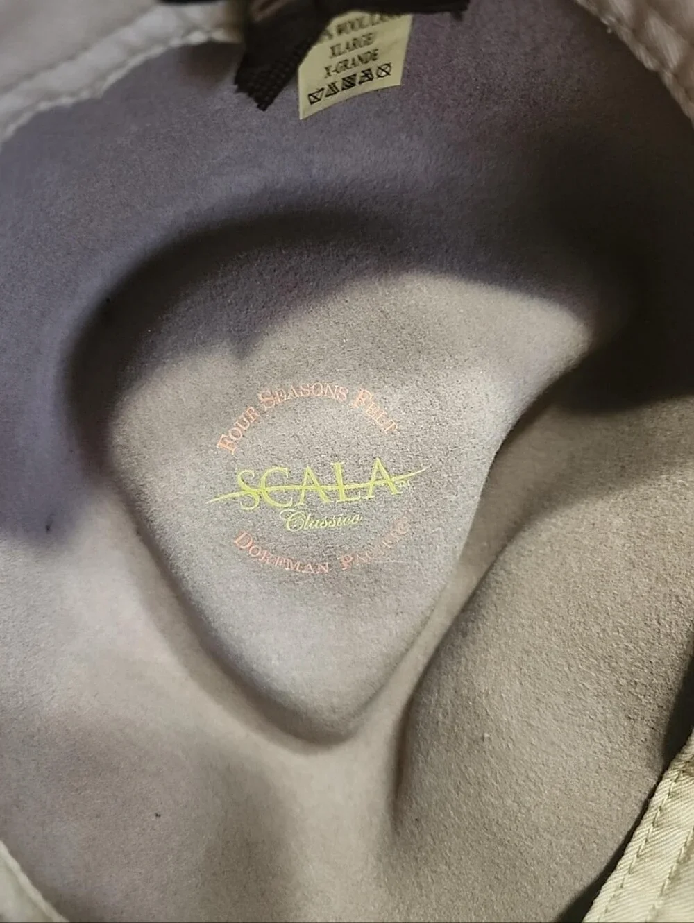 Vintage Scala Classics Four Seasons Felt Hat Taupe Brown Western Fedora Feather